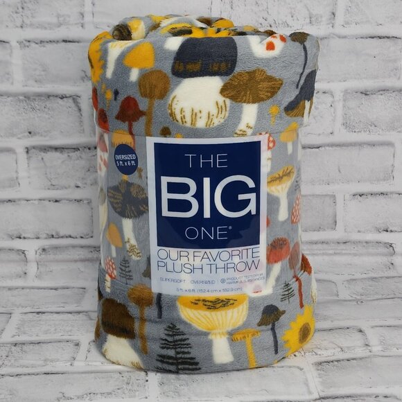 The Big One Other - The Big One Oversized Plush Throw Blanket Mushrooms 5'x6' or 60"x72" Gray